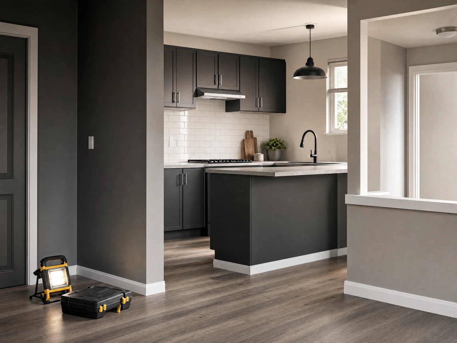 Illustrative concept: Tidy unoccupied rental interior with durable finishes and good natural light